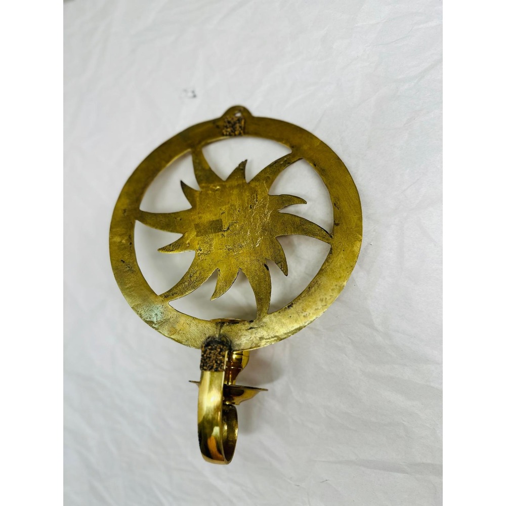 Vintage Brass Sun Face Wall Sconce Candle Holder Celestial Boho Decor Gold Tone - Picture 6 of 7